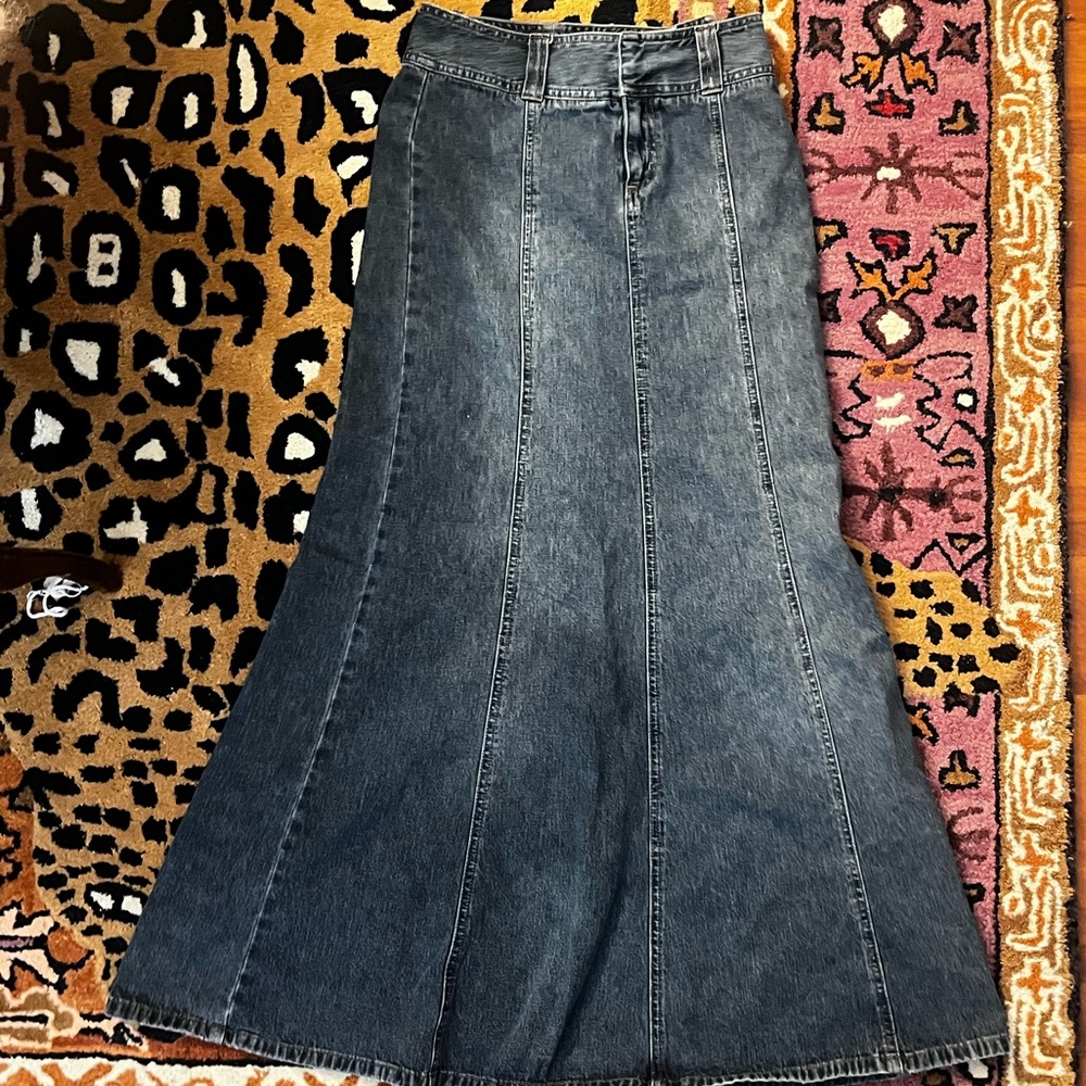 Flared denim maxi skirt